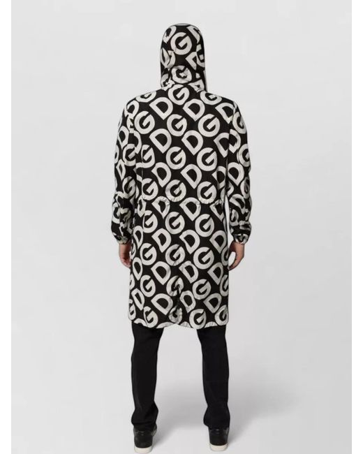 Dolce & Gabbana Black Logo-Print Hooded Raincoat for men