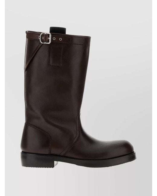 Dries Van Noten Black Round Toe Mid-Calf Leather Buckle Boots for men