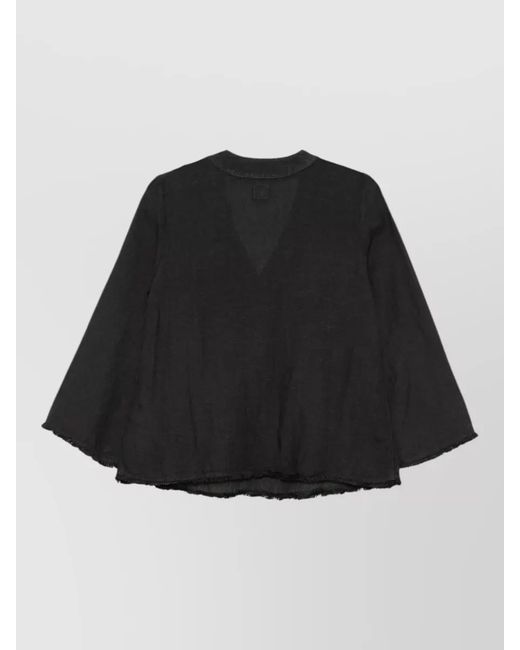 120% Lino Black Blouse V Neckline Frayed Hem Sequins Sleeves