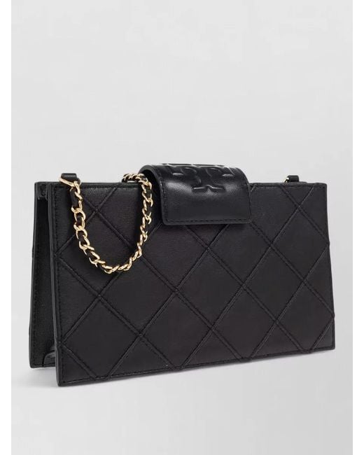 Tory Burch Black Chain Leather Quilted Crossbody Wallet Bag