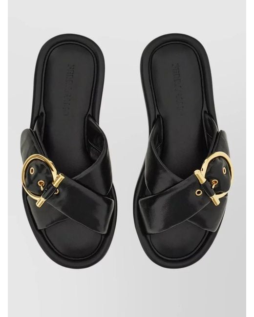 Ferragamo Black Elyzia Nappa Leather Slides Detail