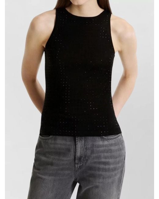 Marella Black Round Neck Sleeveless Slim Fit Textured Top