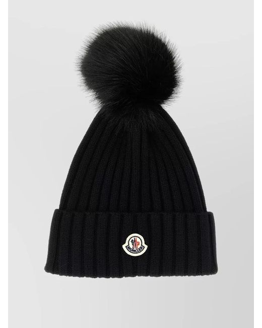 Moncler Black Ribbed Beanie Hat