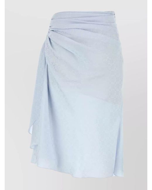 Givenchy Blue Draped Silk Skirt Midi Length Subtle Pattern