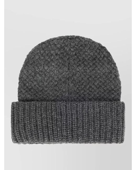 Pinko Gray Beanie Hat Embroidered Logo Folded Cuff