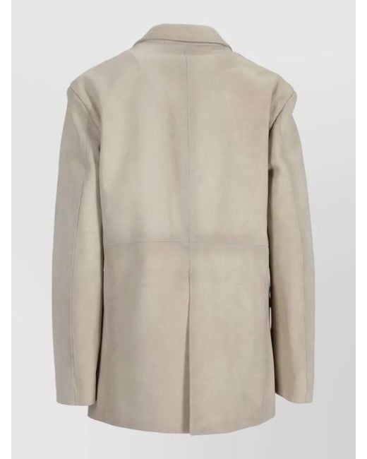 LA ROSE Natural Suede Coat Notch Lapel Chest Pocket