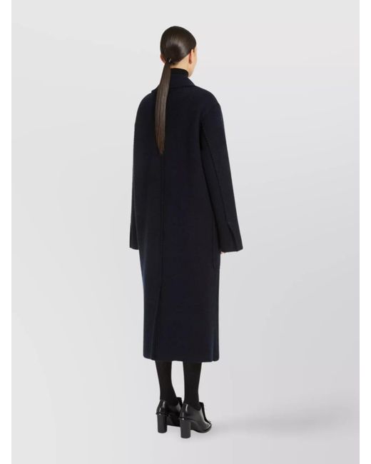 Max Mara Blue Cashmere Wool Felted-Knit Oversized Belted Coat