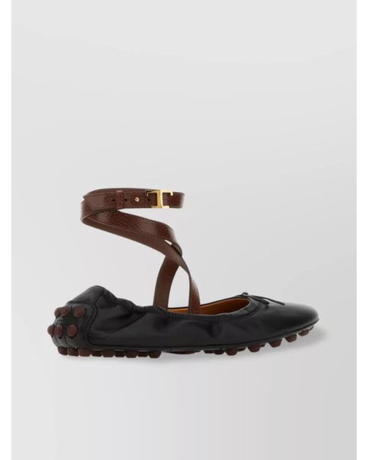 Tod's Black Leather Ankle-Strap Ballerina Flats