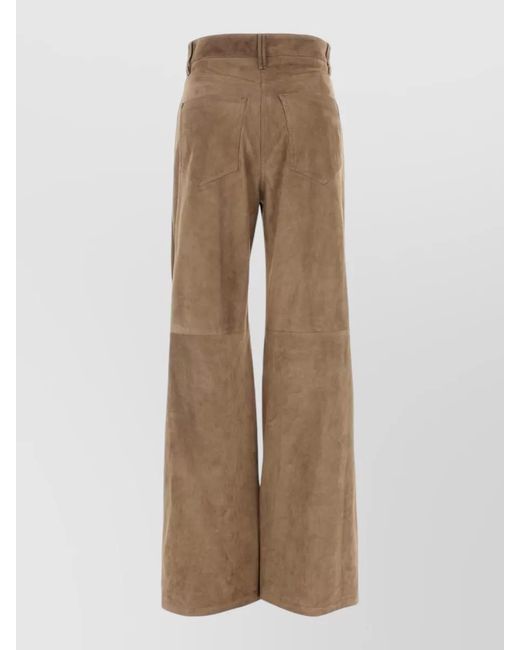 Brunello Cucinelli Natural Suede Pants Wide Leg Belt Loops Pockets