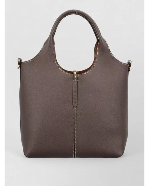 Tod's Brown Leather Mini Tote Bag Branded Metal Bar