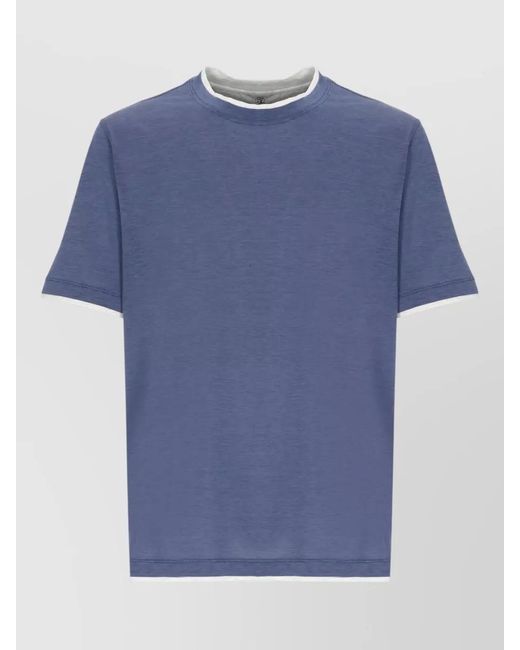Brunello Cucinelli Blue Silk T-Shirt for men