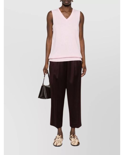 Sportmax Pink Fine-Knit Cashmere Wool V-Neck Sleeveless Top