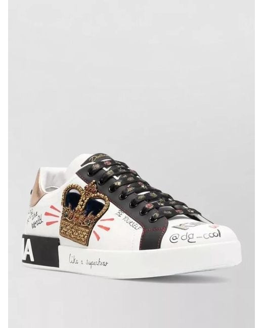 Dolce & Gabbana Metallic Portofino Leather Sneakers Crown Detail for men