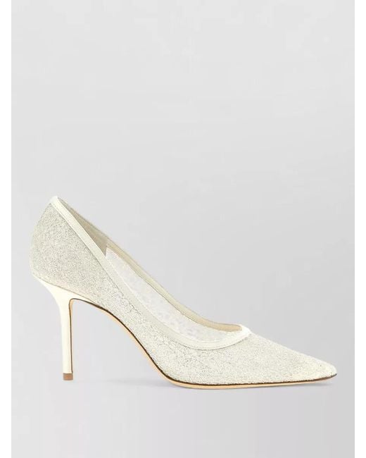 Jimmy Choo White Love Pumps Glitter Finish Pointed Toe Stiletto