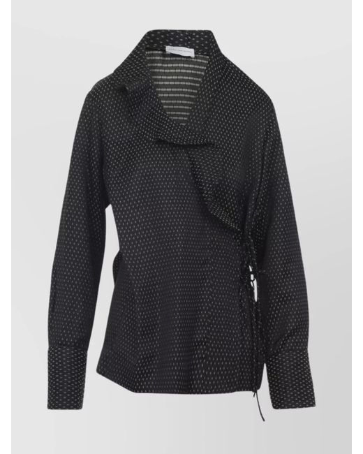 Dries Van Noten Black Viscose Geometric-Print Ruffled Wrap Blouse