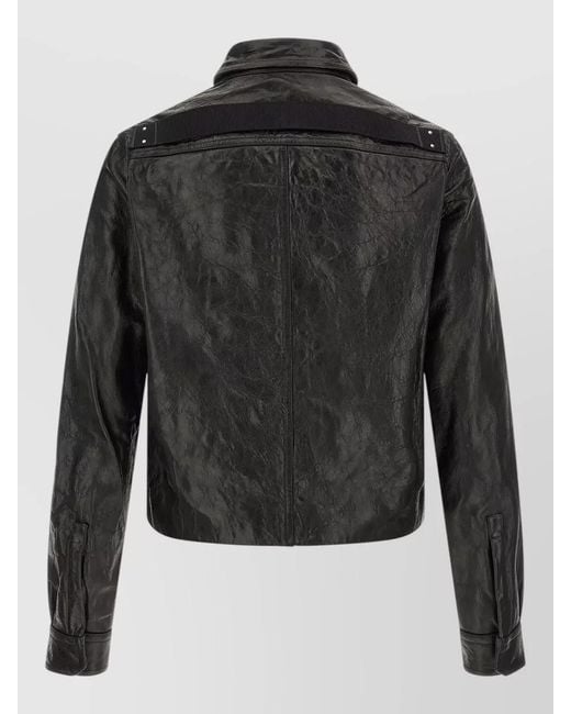 Rick Owens Black Alice Cropped Jacket Textured Long Sleeves Collar for men