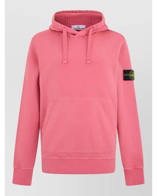 Stone Island Pink Hooded Top Long Sleeves Front Pocket for men