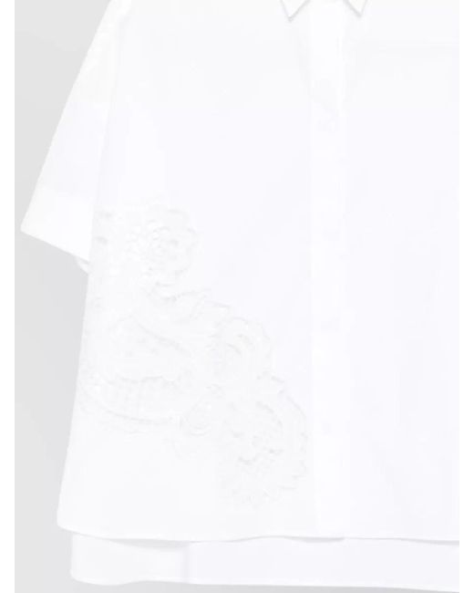 Fay White Cotton Lace Short-Sleeve Shirt