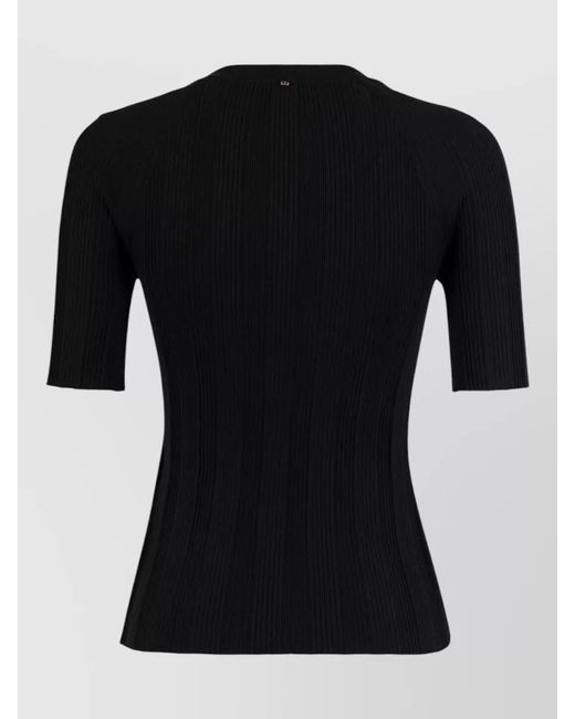 Sportmax Black Top Buttons Fitted Silhouette Ribbed Round Neckline