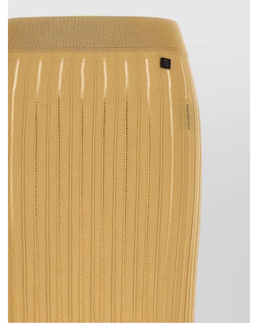 Balmain Metallic Knit Skirt Elastic Waist Fringe Hem