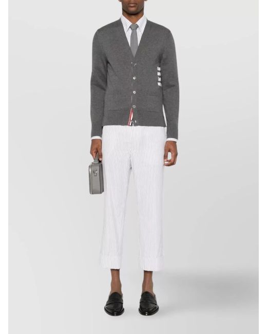 Thom Browne Gray Cotton Fine-Knit Relaxed-Fit V-Neck Cardigan for men