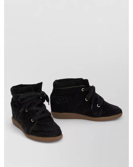 Isabel Marant Black Bobby Wedge Sneakers Suede Perforated Design