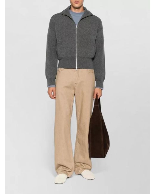 Extreme Cashmere Gray Cropped High Neck Cashmere Knit Cardigan