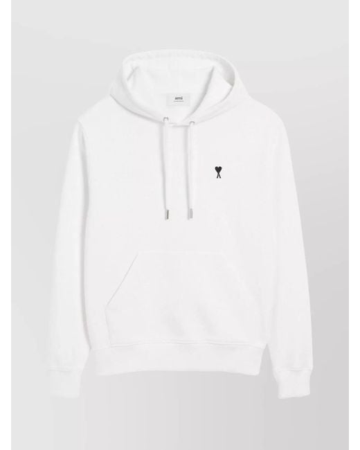 AMI White Cotton Logo-Embroidered Hoodie for men