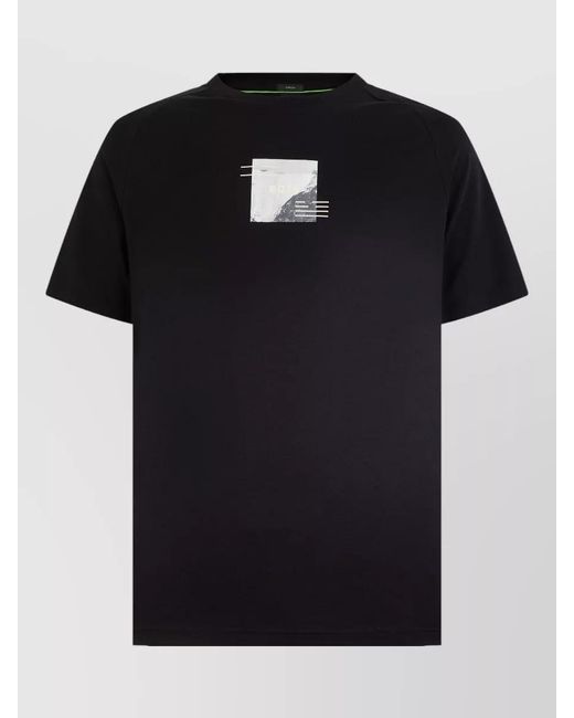Boss Black Cotton Jersey T Shirt Crew Neck Print for men