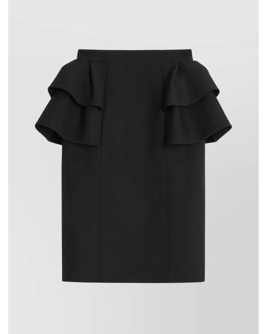 Valentino Garavani Black Silk Blend Ruffled Midi Skirt