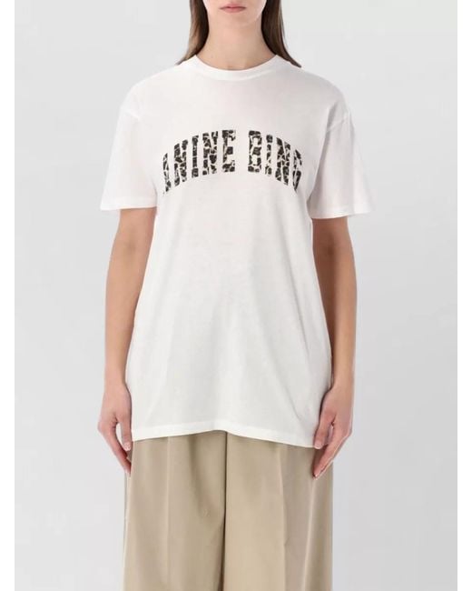 Anine Bing White Logo Print Cotton Jersey T-Shirt