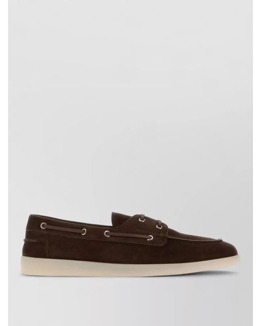 Prada Brown Suede Moc Toe Loafers Metal Eyelets for men