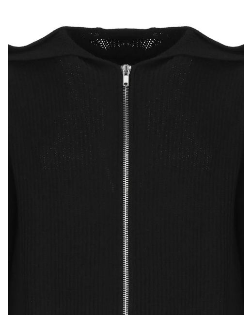 Rick Owens Black Virgin Wool Hooded Zip Sweatshirt for men