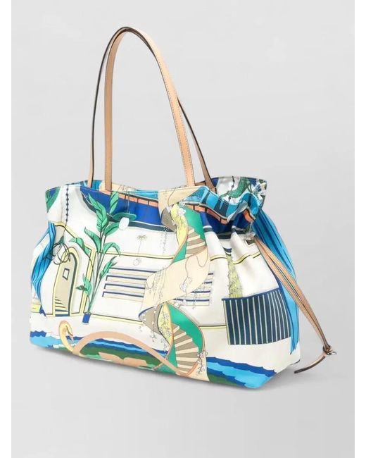 Tory Burch Blue Ella Graphic-Print Drawstring Tote Bag