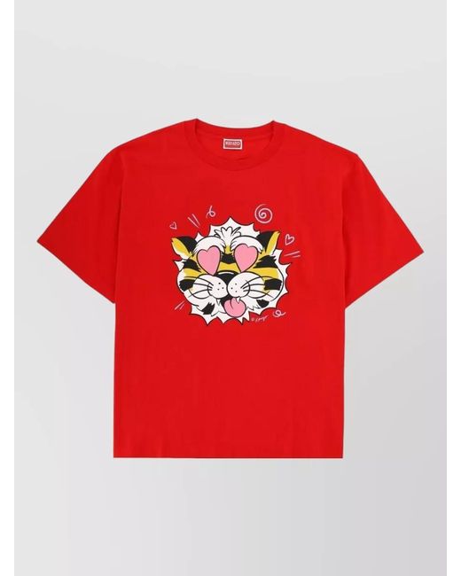 KENZO Red Cotton Oversized Printed T-Shirt for men
