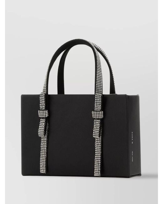 Kara Black Crystal Mesh Lamb Leather Tote Bag
