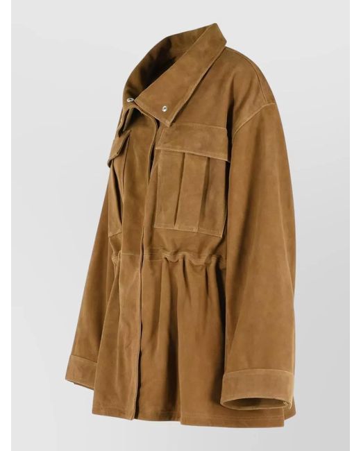 Rohe Brown Suede Jacket Collared Design Button Detail