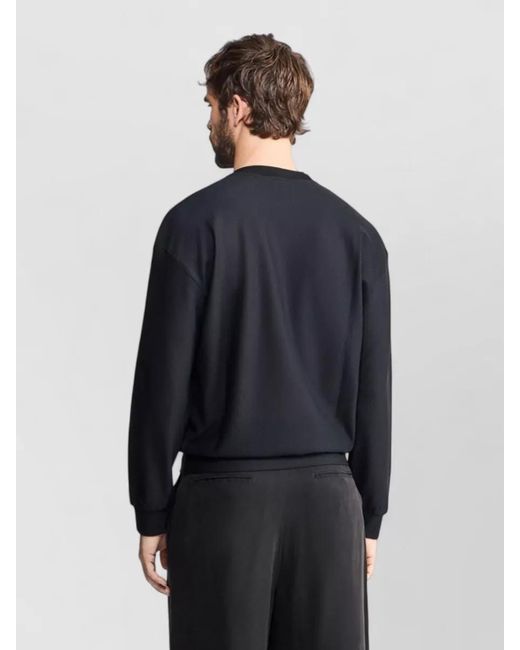 Giorgio Armani Blue Waffle Knit Sweatshirt Long Sleeves V Neckline for men