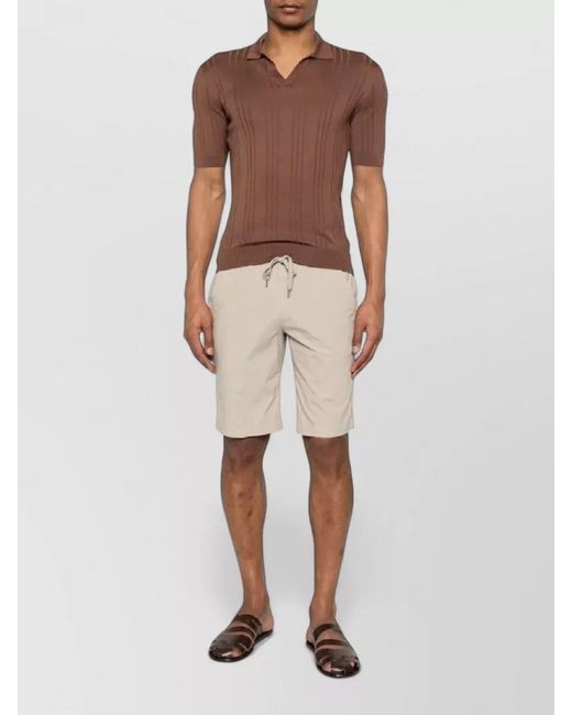 Tagliatore Brown Knit Polo Short Sleeve V Neck for men