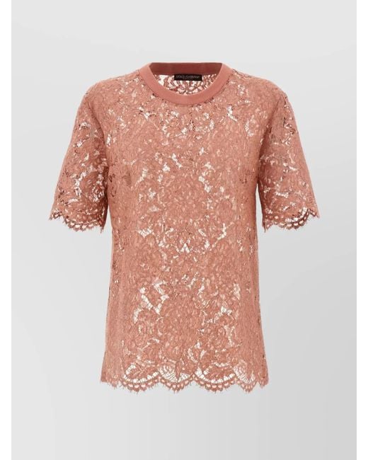 Dolce & Gabbana Pink Lace Short-Sleeve Blouse