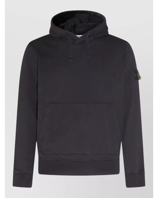 Stone Island Blue Logo Cotton Hoodie Drawstring Hood Kangaroo Pocket for men