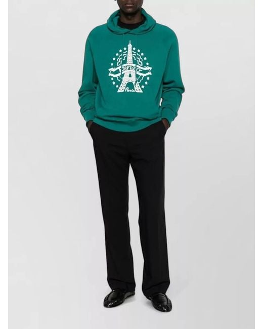 KENZO Green Cotton Graphic-Print Drawstring Hoodie for men