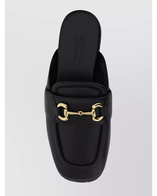 Gucci Black Leather Square-Toe Mules for men