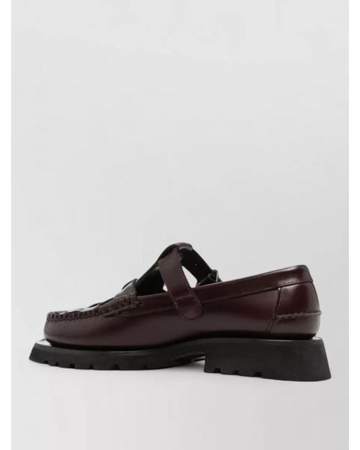 Hereu Brown Soller Leather Loafers Closed Toe Chunky Heel