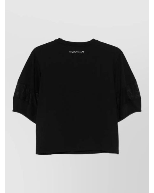 Emporio Armani Black Cotton Crew Neck Sweater Sheer Sleeves