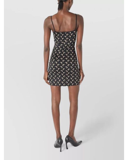 MARINE SERRE Black Printed Jersey Strappy Mini Dress