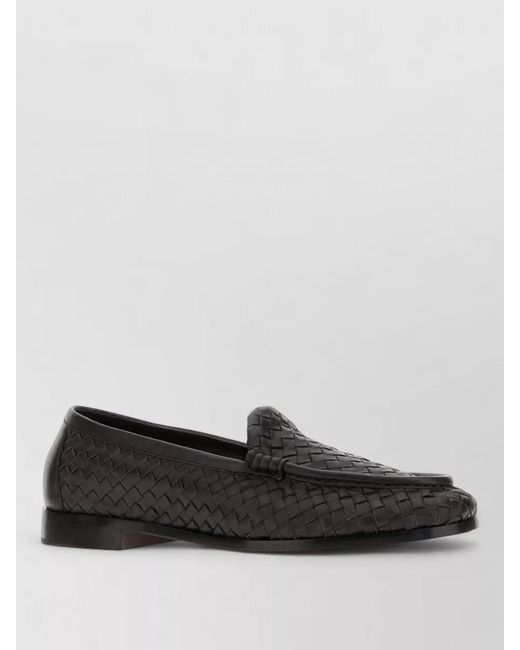 Bottega Veneta Black Leather Intreccio Loafers for men