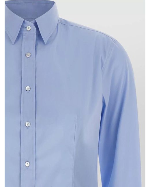 Xacus Blue Sara Collared Shirt Long Sleeves Pleated Back