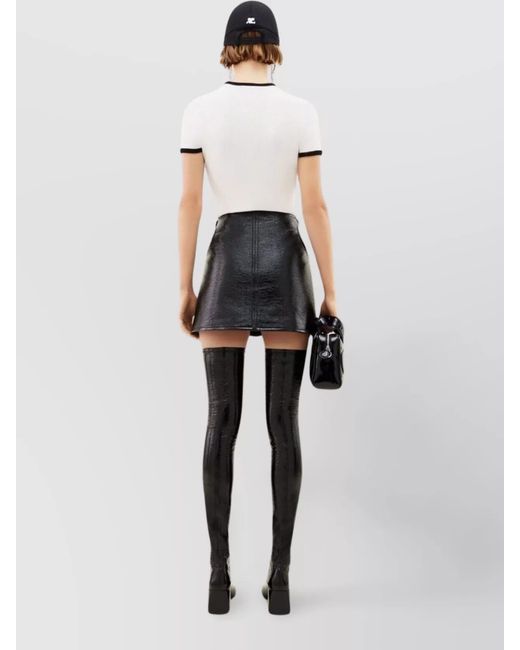 Courreges White Bumpy Round Neck Contrast Cotton T-Shirt