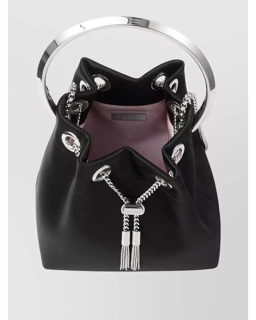 Jimmy Choo Black Bon Bucket Bag Tassel Eyelet Chain Handle